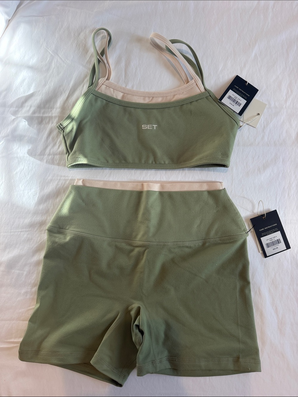 SET Active Olive Green & Cream Athletic Shorts Set